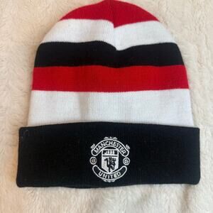 Manchester United Stripe Beanie Hat Winter Ski Black Red White Soccer Football